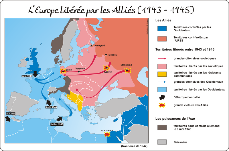 carte de la seconde guerre mondial sur les victoires alliés
